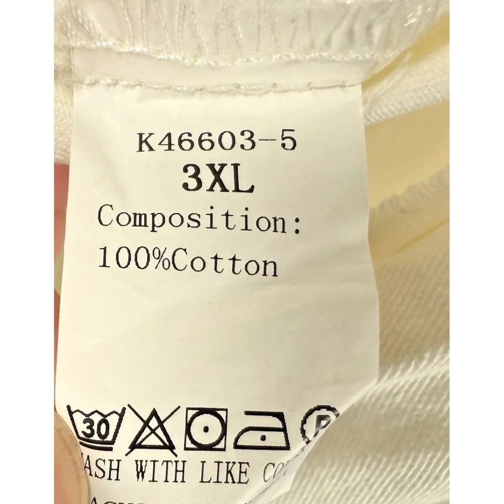 Y2K Distressed White Denim Jacket Long Sleeve Button Casual Womens‎ 3XL NEW